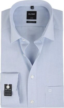 OLYMP Luxor Shirt SL7 Modern Fit Blauw Ruit -Kleding Kortingswinkel 14249 1 1