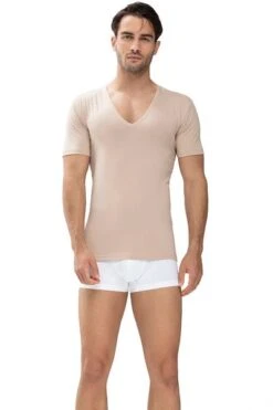 Mey Dry Cotton V-hals T-shirt Beige -Kleding Kortingswinkel 70288 4