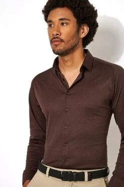 Desoto Overhemd Strijkvrij Modern Kent Bruin -Kleding Kortingswinkel 70455 7 1