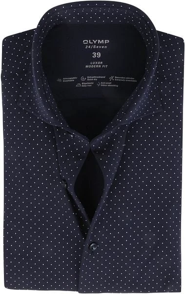 OLYMP Luxor Jersey Stretch Overhemd 24/Seven Stippen Donkerblauw 7 OLYMP Luxor Jersey Stretch Overhemd 24/Seven Stippen Donkerblauw - Afbeelding 5