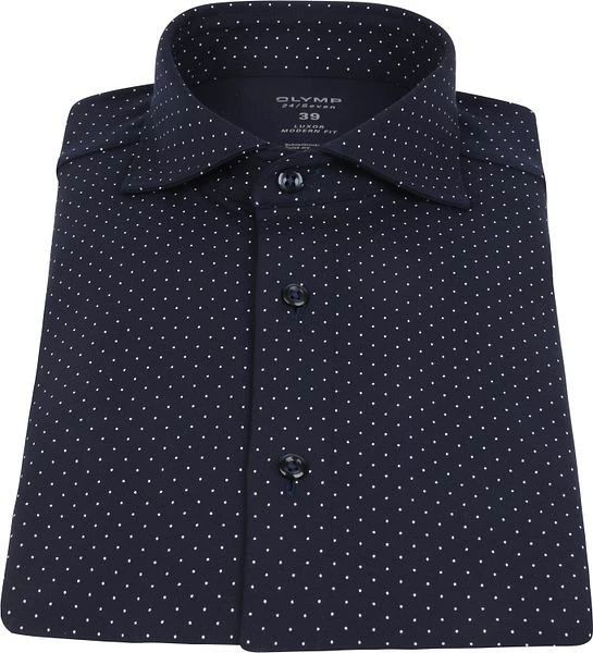 OLYMP Luxor Jersey Stretch Overhemd 24/Seven Stippen Donkerblauw 5 OLYMP Luxor Jersey Stretch Overhemd 24/Seven Stippen Donkerblauw - Afbeelding 3