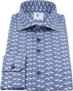 R2 Overhemd Extra Long Sleeve Planten Print Blauw -Kleding Kortingswinkel 71614 3