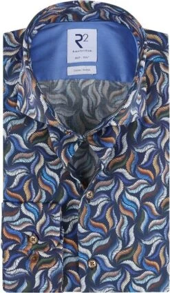 R2 Overhemd Bladeren Sleeve 7 Donkerblauw -Kleding Kortingswinkel 73820 1 1