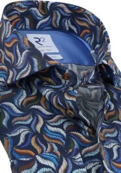 R2 Overhemd Bladeren Sleeve 7 Donkerblauw -Kleding Kortingswinkel 73820 2 1