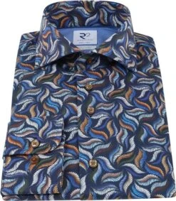 R2 Overhemd Bladeren Sleeve 7 Donkerblauw -Kleding Kortingswinkel 73820 3 1