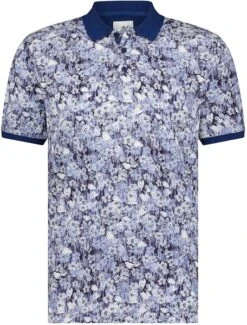 State Of Art Polo Pique Bloemenprint Donkerblauw