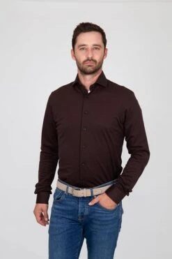 Suitable Overhemd Pique Bruin -Kleding Kortingswinkel 74166 4