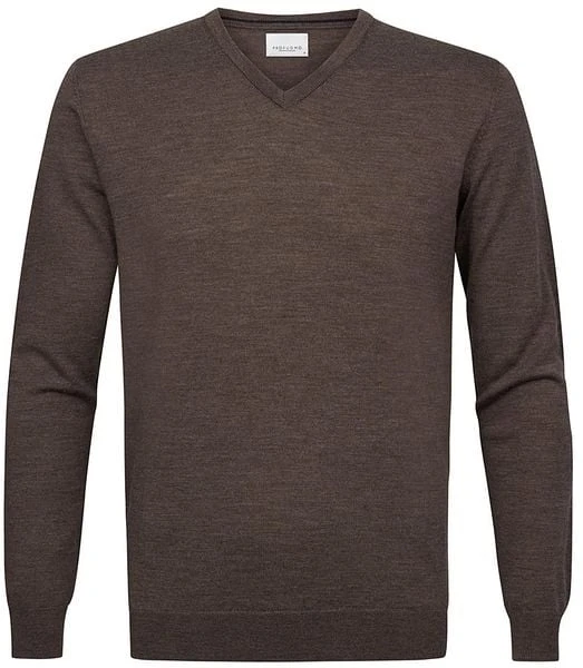 Profuomo Pullover V-Hals Merinowol Taupe 5 Profuomo Pullover V-Hals Merinowol Taupe - Afbeelding 3