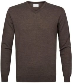 Profuomo Pullover V-Hals Merinowol Taupe