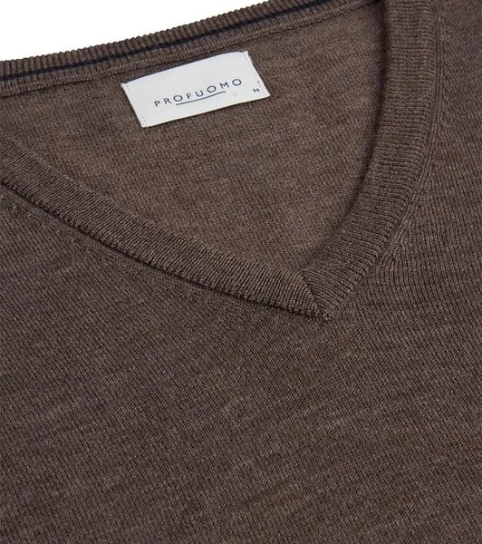 Profuomo Pullover V-Hals Merinowol Taupe 4 Profuomo Pullover V-Hals Merinowol Taupe - Afbeelding 2