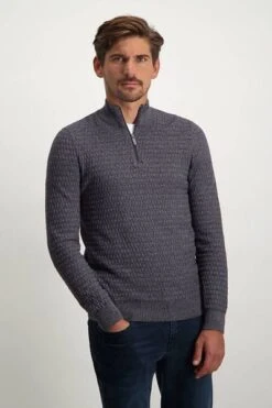 State Of Art Half Zip Structuur Donkerblauw -Kleding Kortingswinkel 75267 2 1