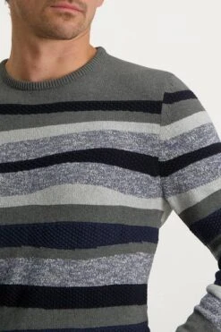 State Of Art Jacquard Trui Streep Grijs -Kleding Kortingswinkel 75274 3