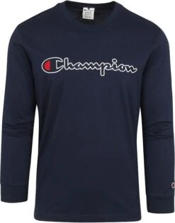 Champion Longsleeve T-Shirt Script Logo Navy -Kleding Kortingswinkel 75609 1 1