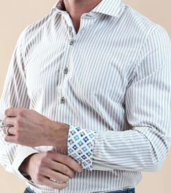 R2 Overhemd Strepen Beige 10 R2 Overhemd Strepen Beige -Kleding Kortingswinkel 76933 3