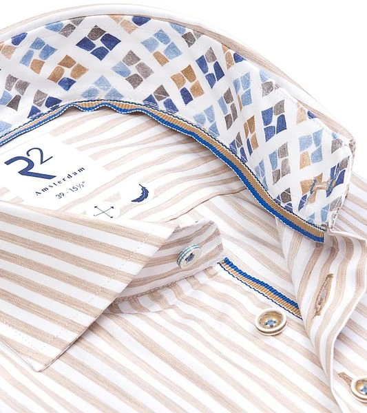 R2 Overhemd Strepen Beige 6 R2 Overhemd Strepen Beige - Afbeelding 4