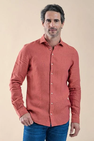 R2 Linnen Overhemd Oranje 4 R2 Linnen Overhemd Oranje - Afbeelding 2