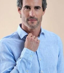 R2 Linnen Overhemd Blauw 10 R2 Linnen Overhemd Blauw -Kleding Kortingswinkel 76942 3