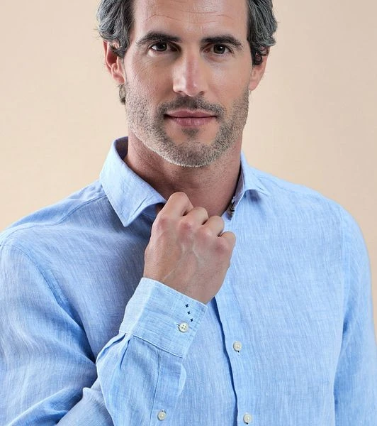 R2 Linnen Overhemd Blauw 5 R2 Linnen Overhemd Blauw - Afbeelding 3