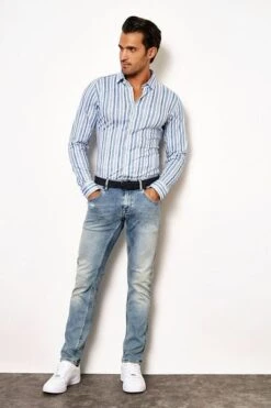 Desoto Overhemd Strepen Melange Lichtblauw -Kleding Kortingswinkel 77107 2 1