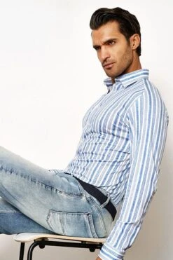 Desoto Overhemd Strepen Melange Lichtblauw -Kleding Kortingswinkel 77107 3