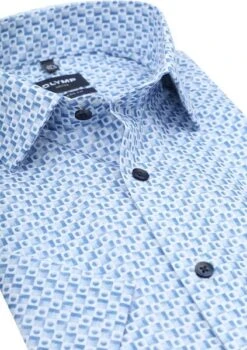 Olymp Luxor Shortsleeve Overhemd Blokken Blauw -Kleding Kortingswinkel 77459 2 1