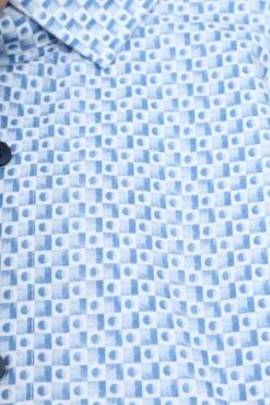 Olymp Luxor Shortsleeve Overhemd Blokken Blauw -Kleding Kortingswinkel 77459 3 1