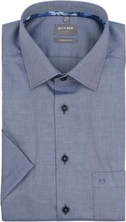 OLYMP Short Sleeve Overhemd Luxor Melange Blauw -Kleding Kortingswinkel 77469 1 1