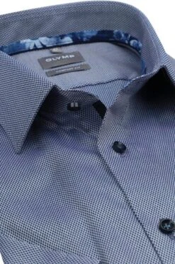 OLYMP Short Sleeve Overhemd Luxor Melange Blauw -Kleding Kortingswinkel 77469 2 1