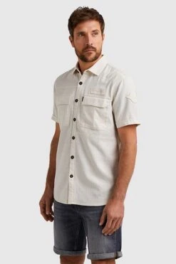 PME Legend Short Sleeve Overhemd Ecru -Kleding Kortingswinkel 77498 3