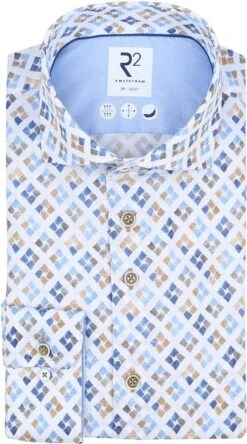 R2 Overhemd Print Blauw Groen