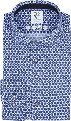 R2 Knitted PiquÃ© Overhemd Bloemen Blauw -Kleding Kortingswinkel 77593 1 1