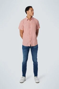 No-Excess No Excess Short Sleeve Overhemd Linnen Zalmroze -Kleding Kortingswinkel 77713 4